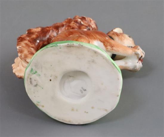 A Derby porcelain figure of a red squirrel, c.1800-30, H. 8.7cm, restoration to ears